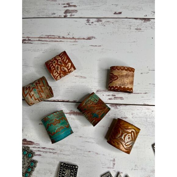 Western Southwestern Hat Hugger Wild Rag Scarf Slide Rectangle 4 Stone Concho - Picture 7 of 7